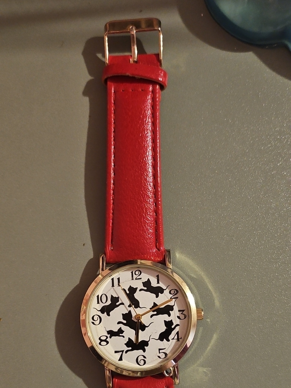 Red Cat Watch with Cat Dial and Gold-Tone Case